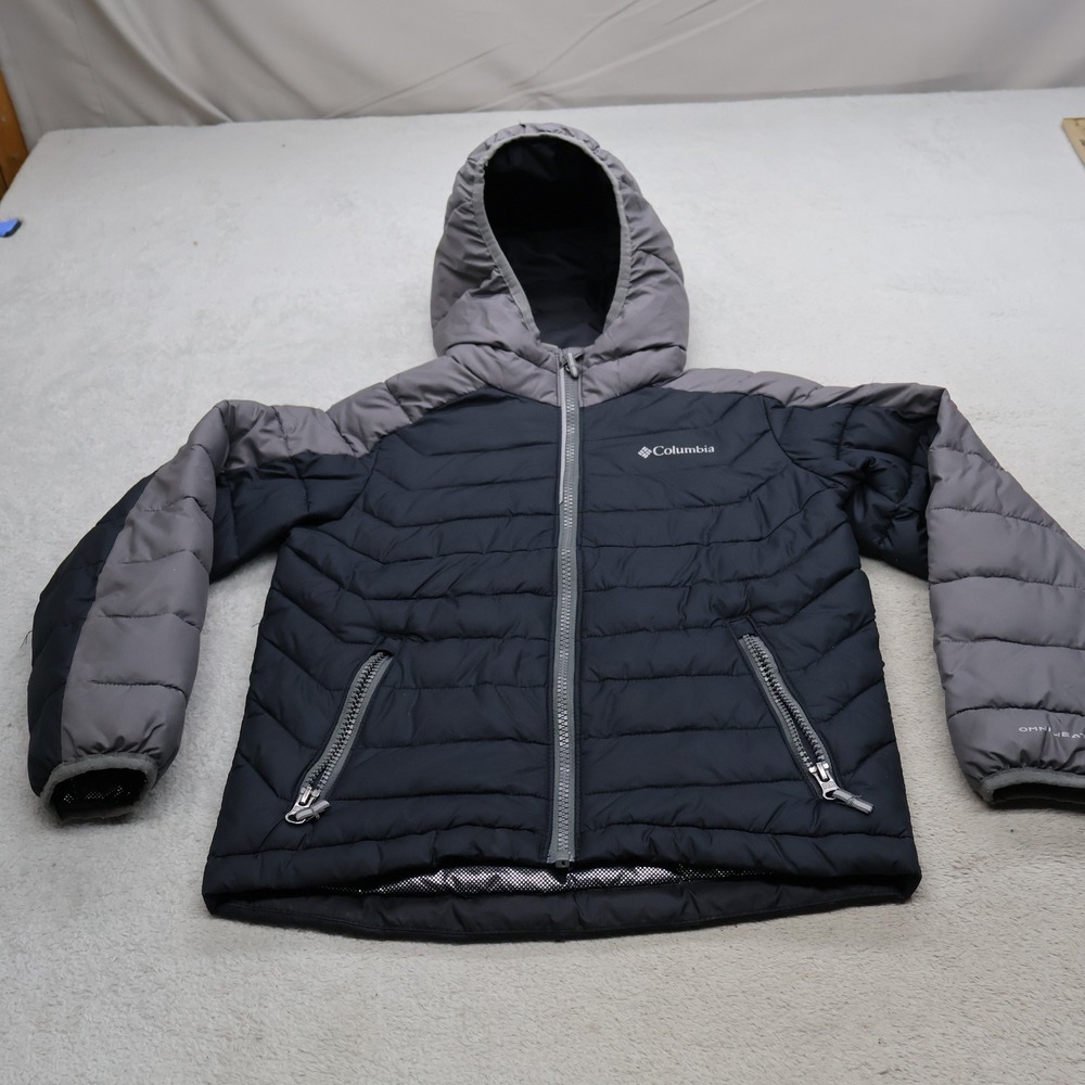 Columbia Jacket Youth XS 6/7 Black White Out Hooded Omni-Heat Insulated Outdoor